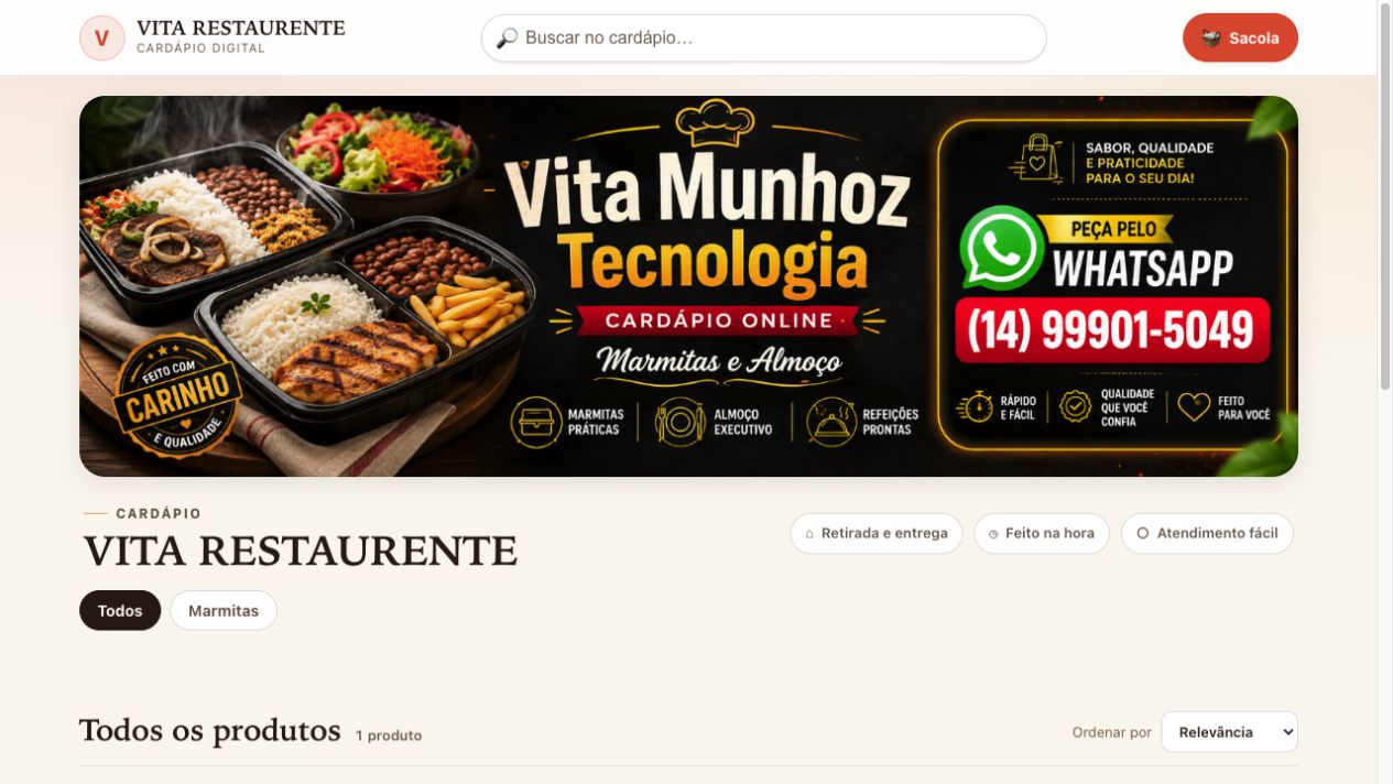 Official Vitto digital menu with search, bag, store cover, categories and products