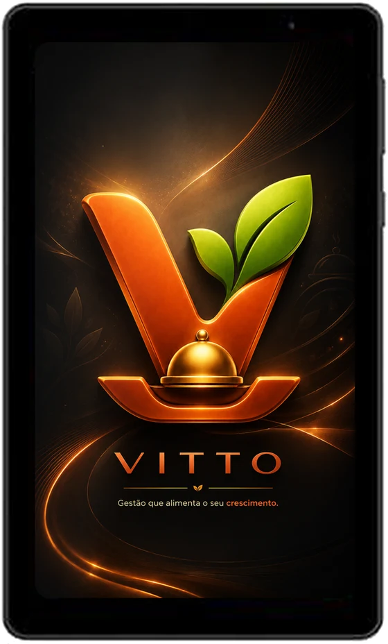 Tablet exibindo a marca Vitto na tela